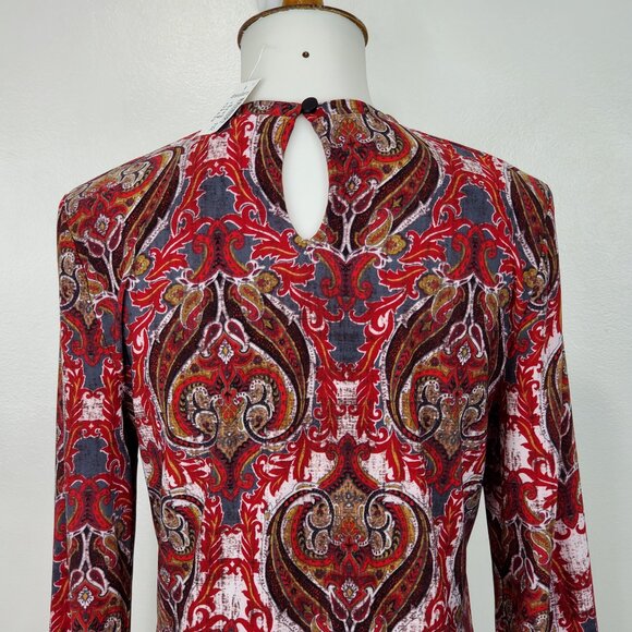 Jones Studio Red Pullover 3/4 Sleeve Paisley Top With Cutouts NEW NWT Size XS - Picture 7 of 14
